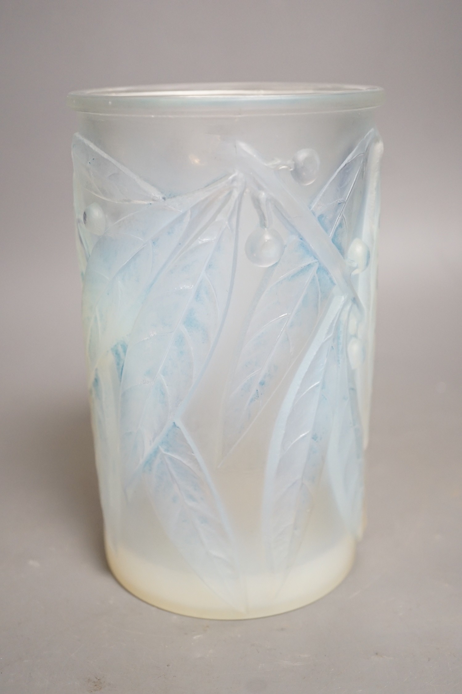 A Lalique opalescent glass vase 18cm.